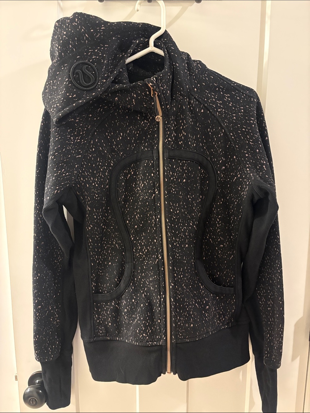 Lululemon Black Speckled Bomber Jacket with Rose-Gold Zip